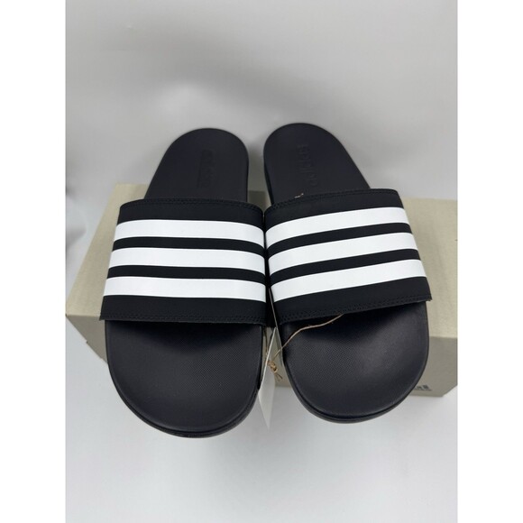 Adidas Adilette Comfort Slides Lightweight Unisex Sandals Black/White M9/W10 - Picture 3 of 15